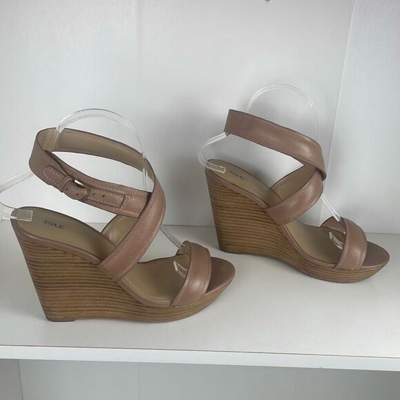 Sole Society Leather Ankle Wrap Wedge Sandals 7 - Picture 2 of 11